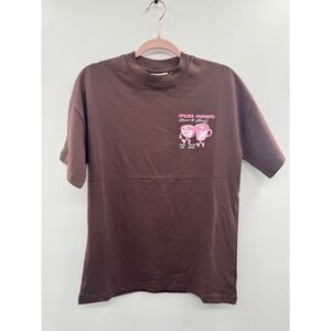 NWT Unlike Humans Coffee Club T-Shirt Women's XS Chocolate Brown Crew Neck Retro